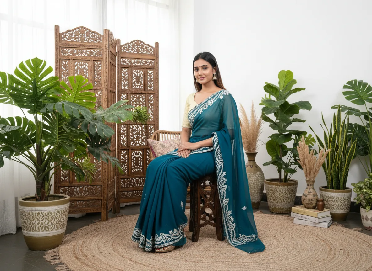 Gotta work saree Teal Blue - Image 2