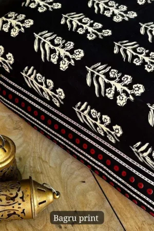 Block Printed Pure Cotton Combo for Cord Set Black