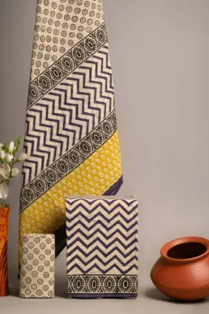 Three Piece Suit Material with Cotton Dupatta Black Zik Zak