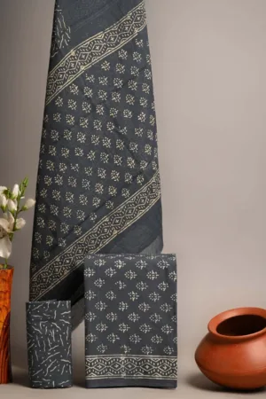 Three Piece Suit Material with Cotton Dupatta Grey