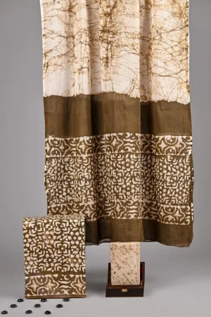 Three Piece Suit Material with Cotton Dupatta Brown