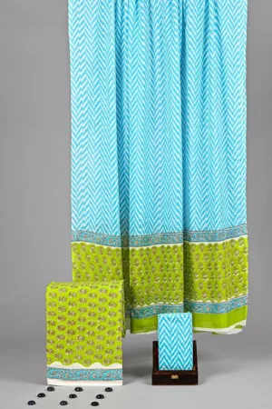 Three piece suit material with cotton dupatta Green Blue