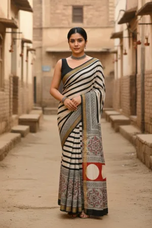 Premiunm Maheshwari Silk Handloon Saree Black Lining