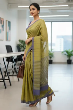 Pure Khadi Check Saree Mhendi