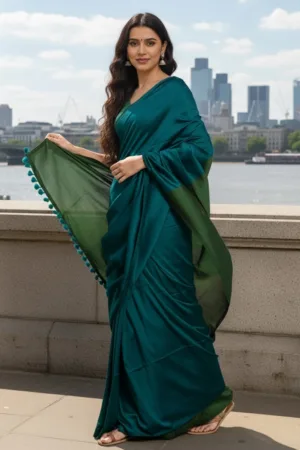 Khadi Saree With Contract Pallu Green