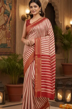 Premiunm Maheshwari Silk Handloon Saree Red Lining