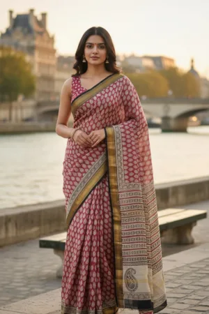 Premiunm Maheshwari Silk Handloon Saree Mehroon
