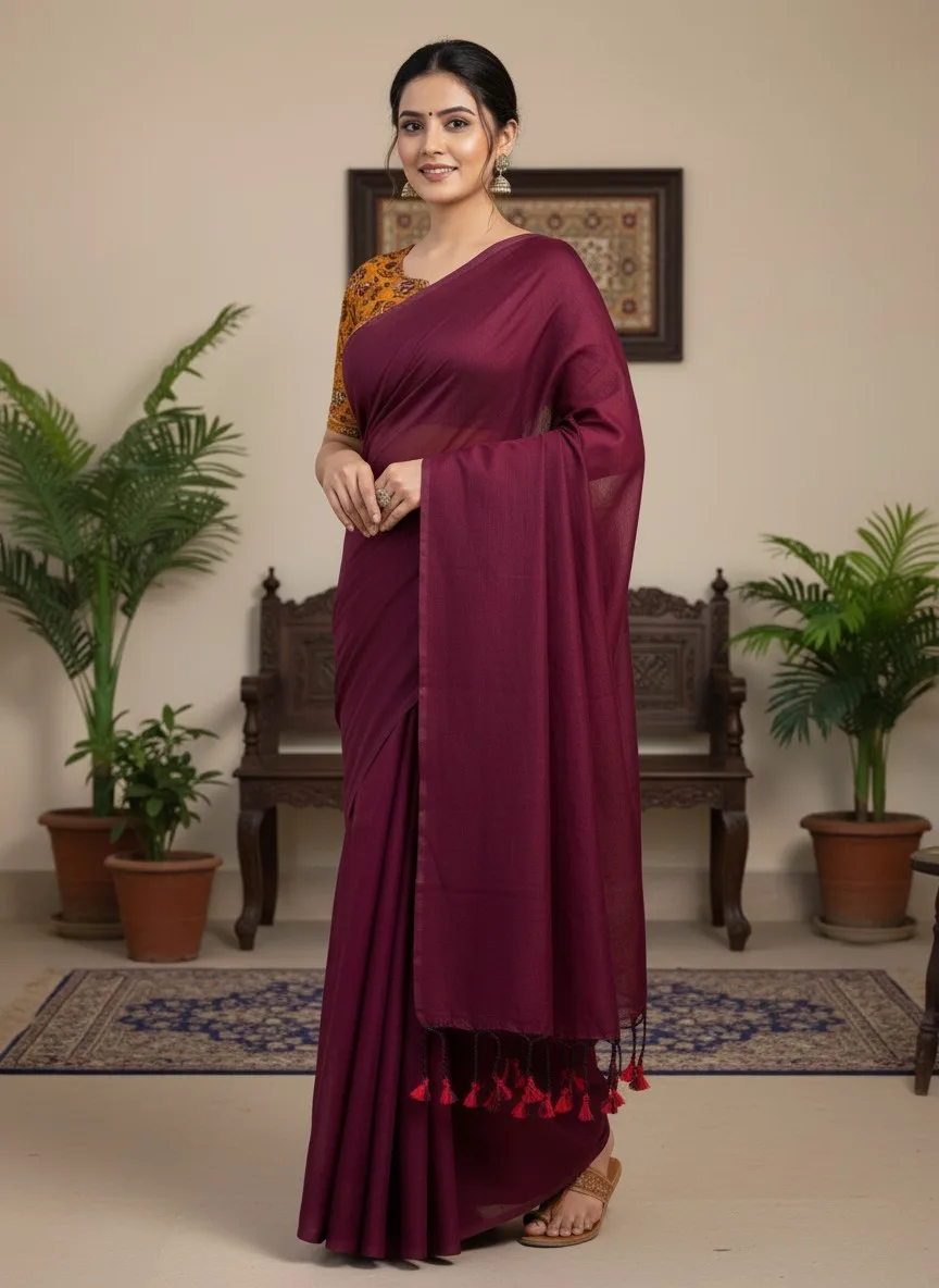 Pure Khadi cotton Saree with printed blouse