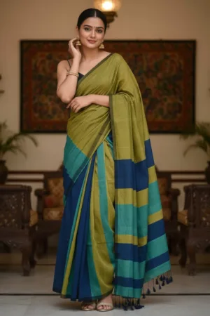 Khadi Saree Multi Colour Green