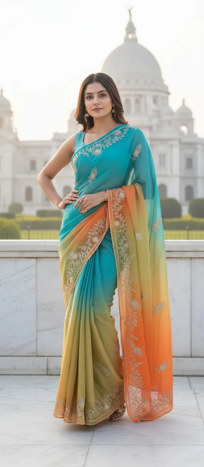 Festive Grace Multi Aqua Blue Sareee - Image 2