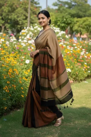 Khadi Saree Multi Color Brown