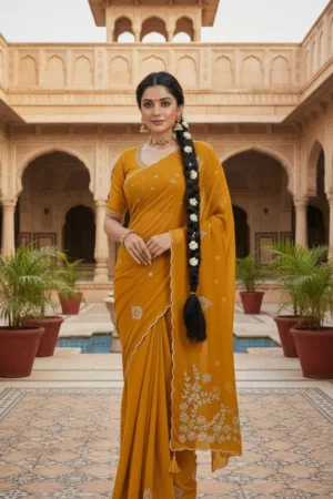 Gota patti  work on pallu premium saree Mustured