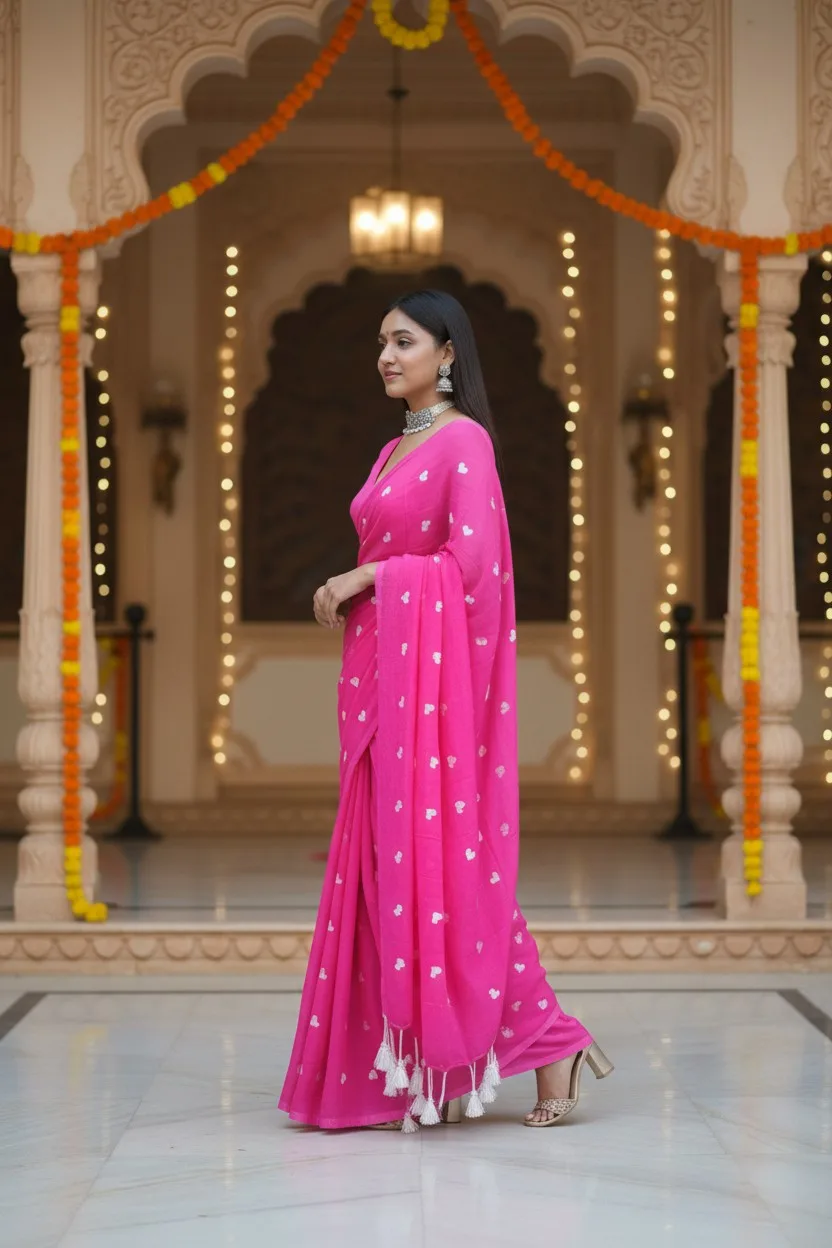 "Blushing Hearts" Mul Cotton Saree