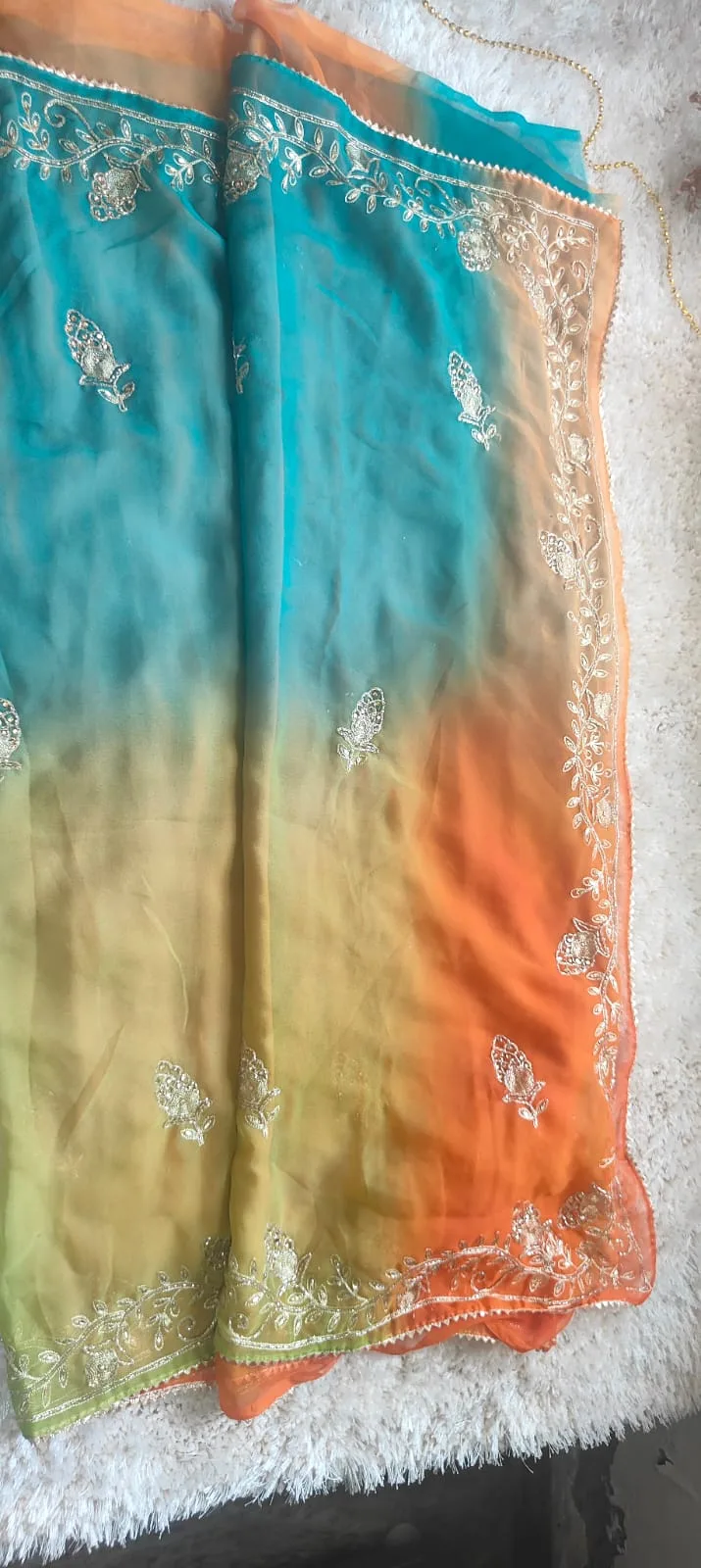 Festive Grace Multi Aqua Blue Sareee - Image 3