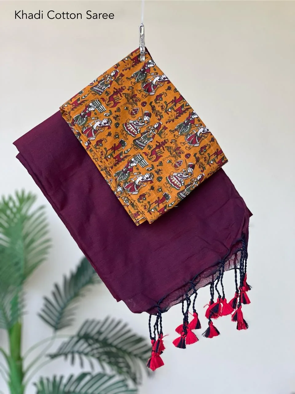 Pure Khadi cotton Saree with printed blouse - Image 2