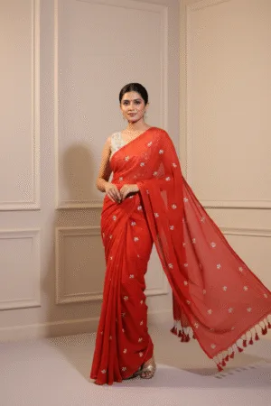 Mul Cotton Rust Colour Flower Embroidery