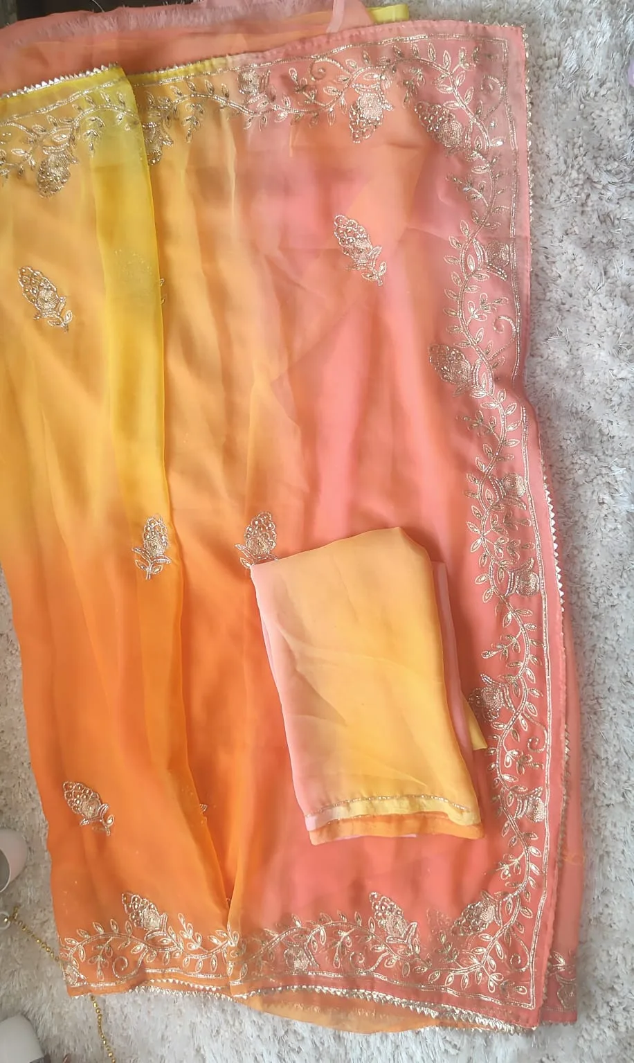 Festive Grace Multi Yellow Pink Sareee - Image 3