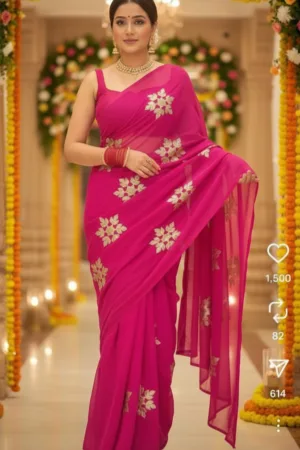 ✨ Premium Gorgotte Dark Rani Kaccha Gota Handwork Saree ✨