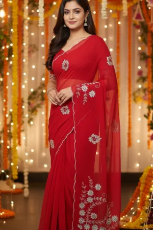 Gota patti  work on pallu premium saree Red