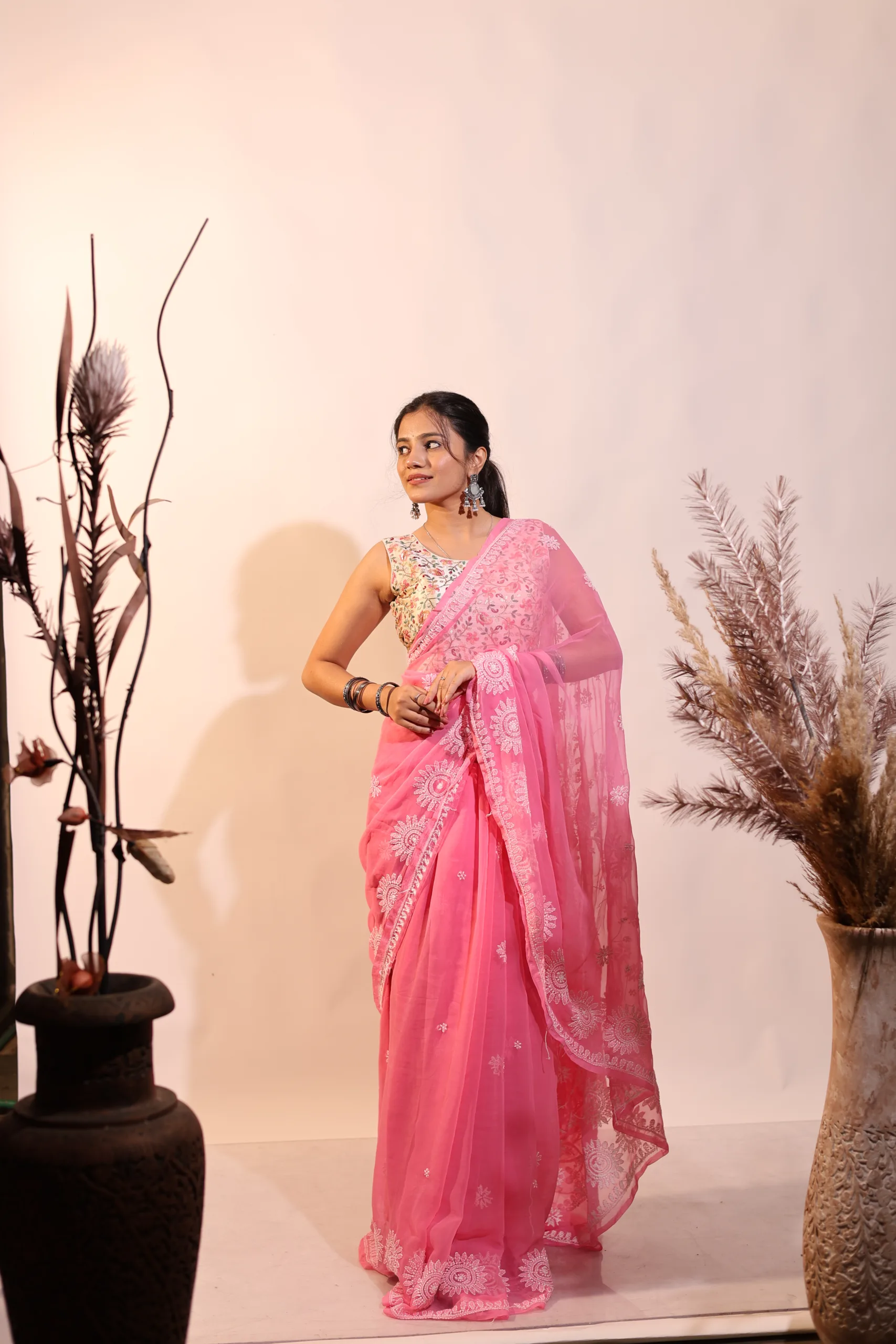 🌸 “Gulabi Nazakat” – Pure Georgette Hand Chikankari Saree - Image 3