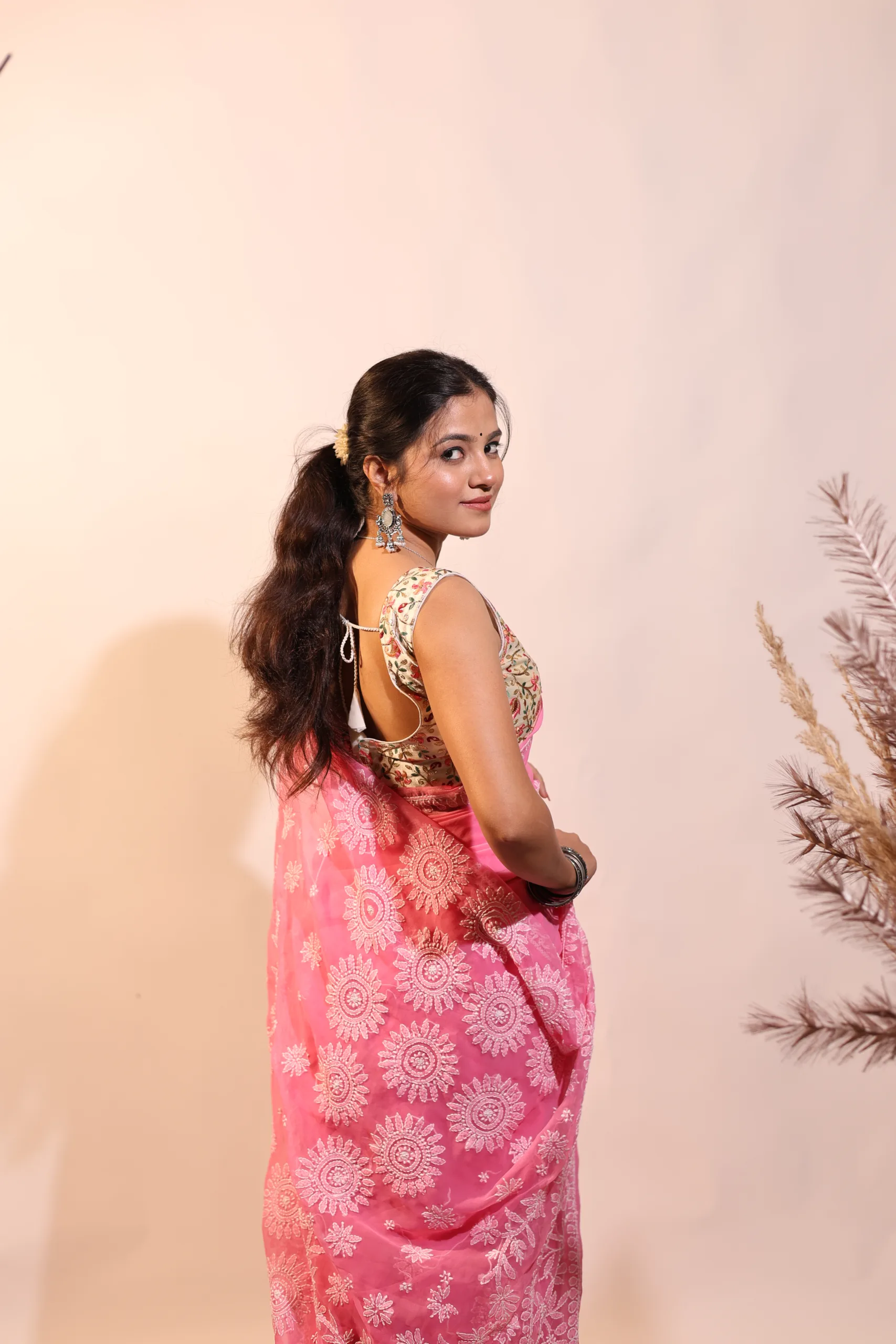 🌸 “Gulabi Nazakat” – Pure Georgette Hand Chikankari Saree - Image 4